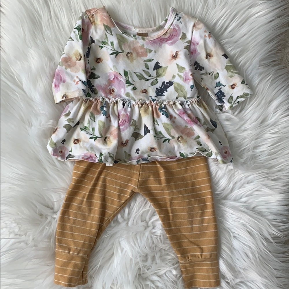 Floral Peplum Top + Leggings Set